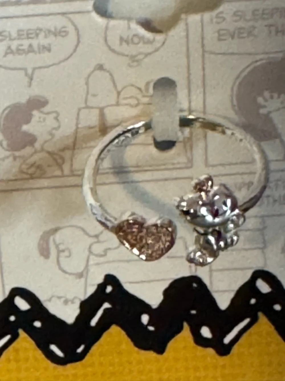 Peanuts Snoopy silver Ring with Rose Gold hearts adjustable size 7